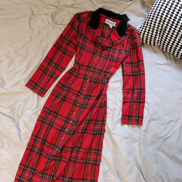 Vintage 80s Plaid Jessica Howard Tie Back Dress - Picture 2 of 7